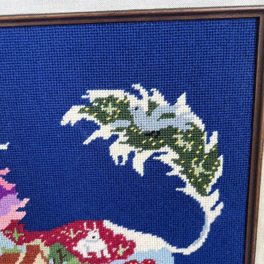 VTG 1970s Unicorn Fantasy Needlepoint Framed Art 18x20 Handmade Wall Decor EUC - Picture 5 of 12